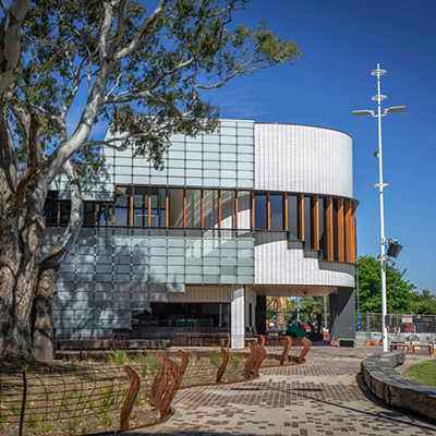 High-performing facade of the new Springvale Library & Community Hub